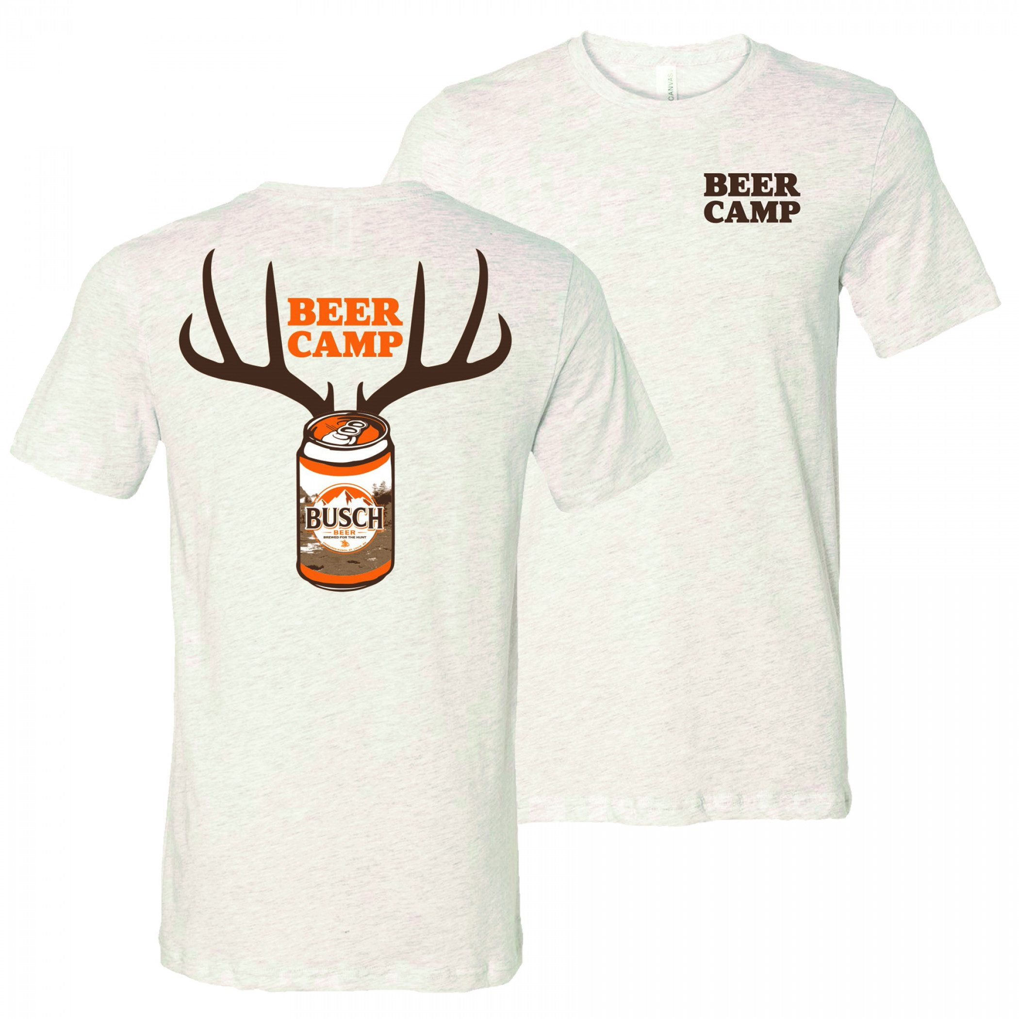Busch Beer Hunting Beer Camp Front and Back Print Grey T-Shirt